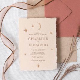 Golden Måne Celestial Boho Bröllop Qr Code Inbjudningar
