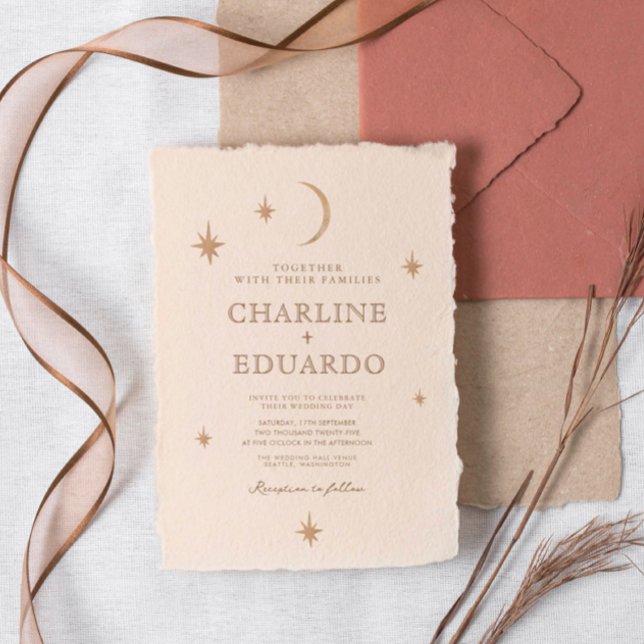 Golden Måne Celestial Boho Bröllop Qr Code Inbjudningar (Skapare uppladdad)