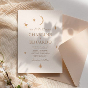 Golden Måne Celestial Boho Bröllop Qr Code Inbjudningar