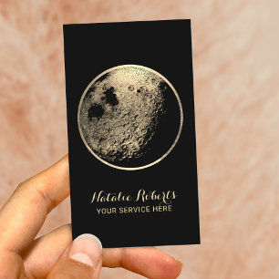 Golden Måne Elegant Black & Guld Beauty Salon Visitkort