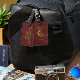 Golden Måne och kanin på Deep Red Luggage Tag Bagagebricka