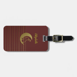 Golden Måne och kanin på Deep Red Luggage Tag Bagagebricka
