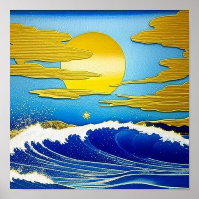 Golden Måne vid Sea Poster (Framsidan)
