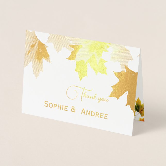 Golden Maple löv - lägg till bröllop-foto Folierat Kort (Framsida)