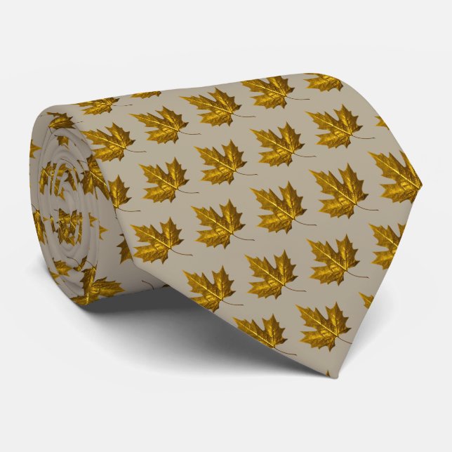 Golden Maple Löv Necktie Taupe Guld Slips (Rullad)