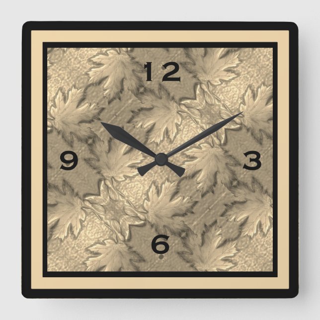 Golden Maple löv Wall Clock Fyrkantig Klocka (Framsida)