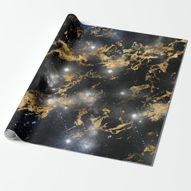 Golden Marble Mörk Starry Night Space Älskare Gala Presentpapper (Utrullad)