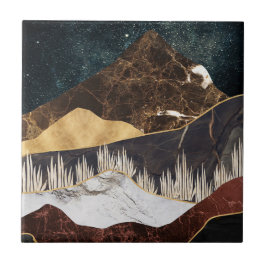 Golden Marble Mountain under Starry Himmel Kakelplatta