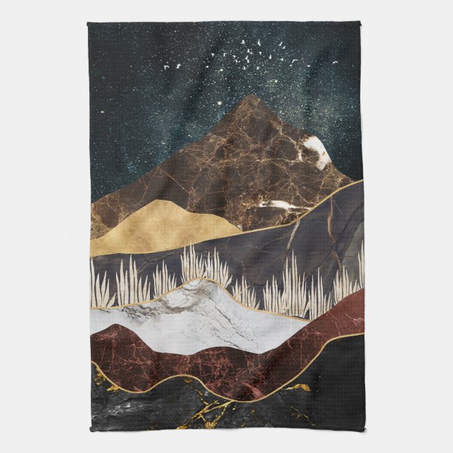 Golden Marble Mountain under Starry Himmel Kökshandduk (Vertikal)