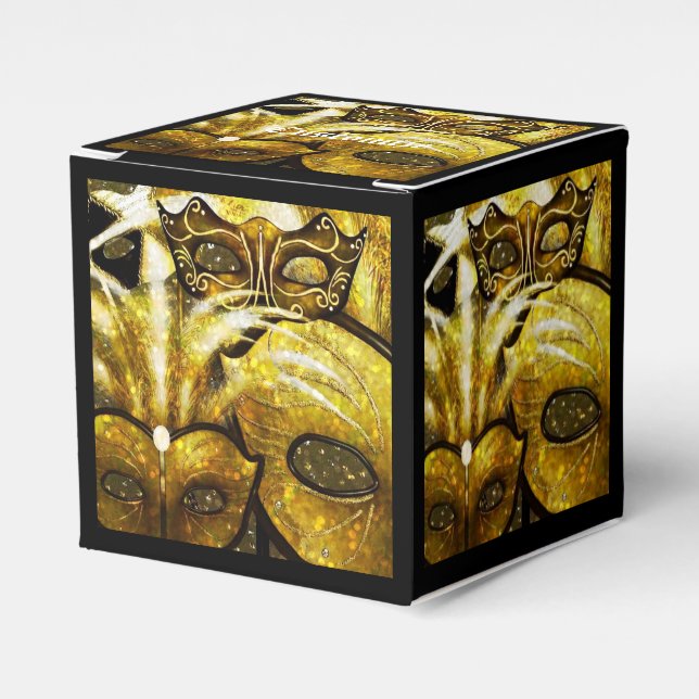 Golden Mardi Gras Mask Cube Favoritruta Presentaskar (Framsidan Sidan)