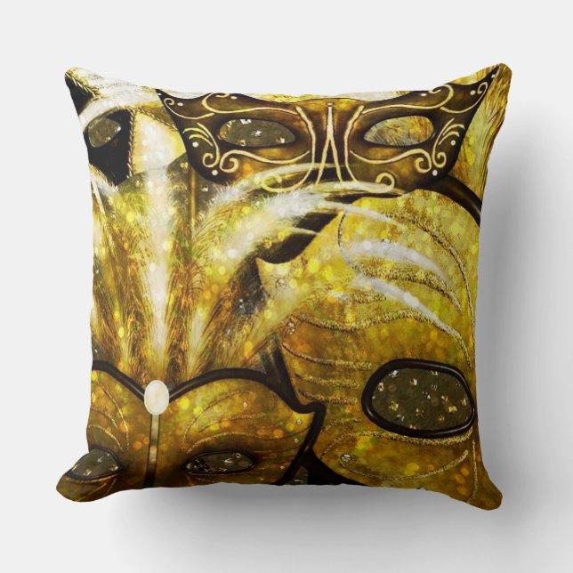 Golden Mardi Gras Mask Dekorativ kudde (Framsida)
