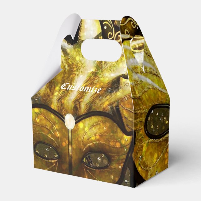 Golden Mardi Gras Mask Gable Favor Box Presentaskar (Framsidan Sidan)