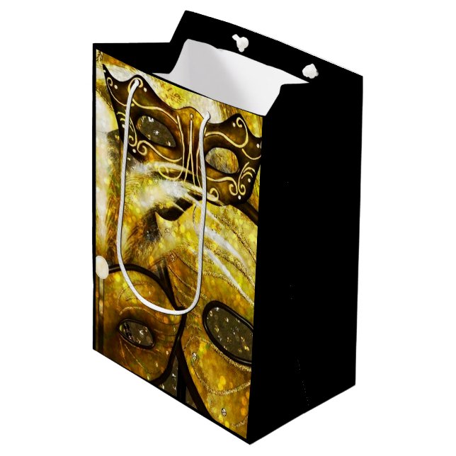 Golden Mardi Gras Masks Gift Bag (Framsidan Vinklad)