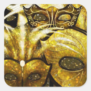 Golden Mardi Gras Masks Stickers Fyrkantigt Klistermärke