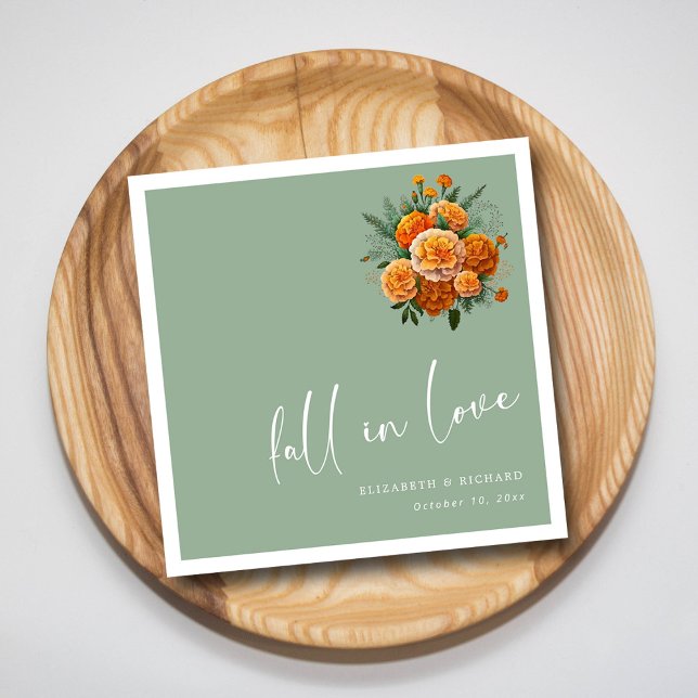 Golden Marigold Elegance: Modern Sage Bröllop Pappersservett (Golden Marigold Elegance Modern Sage Wedding Napkins)