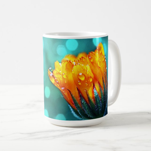 Golden Marigold på Teal Bokeh Kaffemugg (Framsida höger)