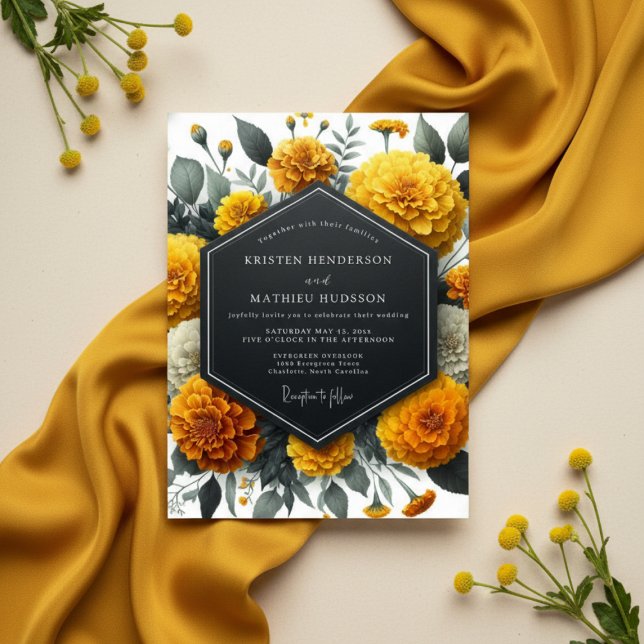 Golden Marigold Whimsical Wedding Inbjudningar (Skapare uppladdad)