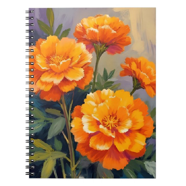 Golden Marigolds | Watercolor Flowers Floral Anteckningsbok (Framsidan)