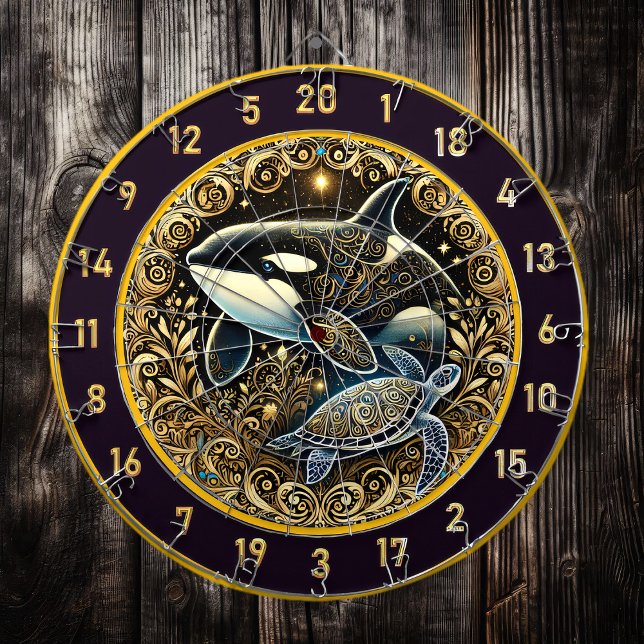 Golden Marine Life Killer Whale Art Darttavla (Skapare uppladdad)