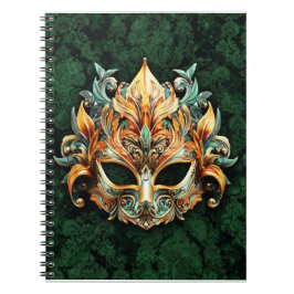Golden Mask on Forest Green Background Anteckningsbok