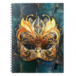 Golden Mask på Teal Veins bakgrund Anteckningsbok