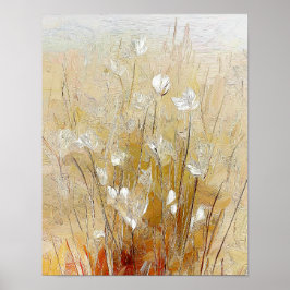 Golden Meadow Blossoms #2 – Warm Neutral Floral Ar Poster