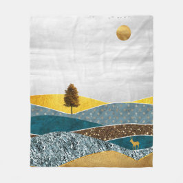 Golden Meadow med Träd och Hjort Fleecefilt