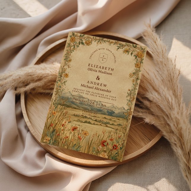 Golden Meadow Mountain Wedding Inbjudningar (Skapare uppladdad)