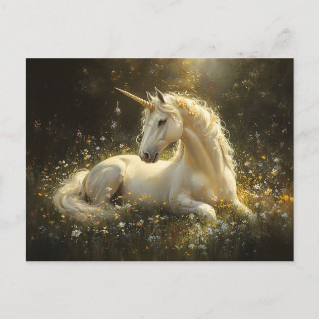 Golden Meadow Unicorn Vykort (Framsida)