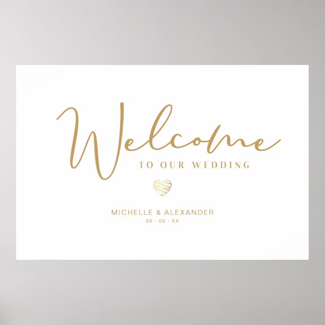 Golden Medan Whimsical Welcome Guests Bröllop Poster (Framsidan)