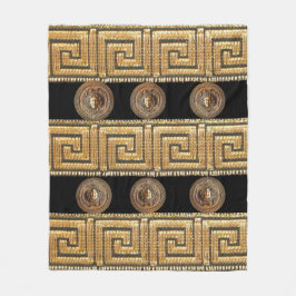Golden Medusa Meander Grekiska Nyckel Designer Fleecefilt
