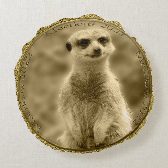 Golden Meerkat 2022 Coin, Round Cushion Rund Kudde (Baksidan)