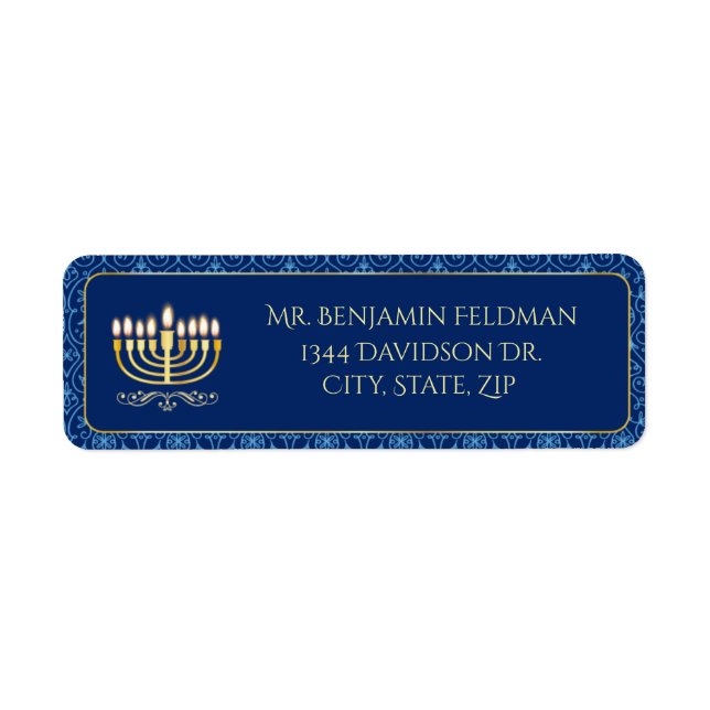 Golden Menorah Decorative Returadress Etikett (Framsidan)