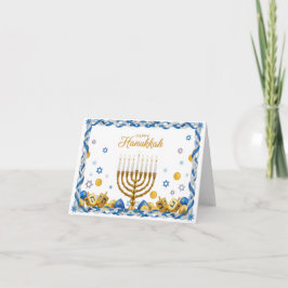 Golden Menorah & Dreidel — Happy Hanukkah Card Tack Kort