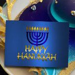 Golden Menorah Flames Lycklig Hanukkah på Blue Helgkort<br><div class="desc">Helgdag temaobjekt designade av Umua. Tryckt och avsänt av Zazzle eller deras närstående företag.</div>