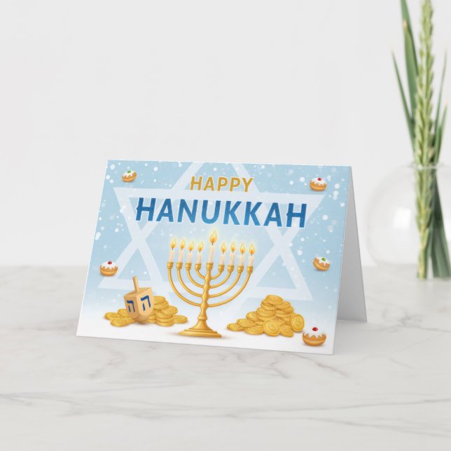 Golden Menorah Hanukkah Blessings Greeting Card Tack Kort (Framsida)