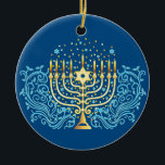 Golden menorah Hanukkah hälsning-festival för ljus Julgransprydnad Keramik<br><div class="desc">Golden menorah Hanukkah hälsning-festivalen i ljus dekoration</div>