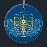 Golden menorah Hanukkah hälsning-festival för ljus Julgransprydnad Keramik<br><div class="desc">Golden menorah Hanukkah hälsning-festivalen i ljus dekoration</div>