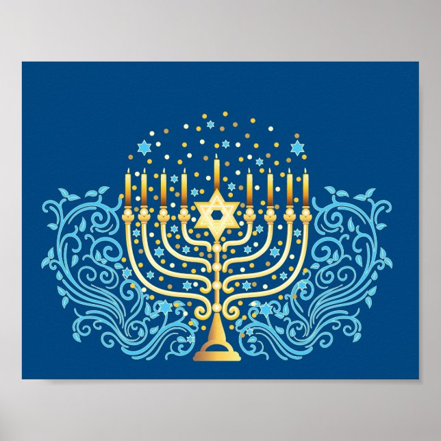 Golden menorah Hanukkah hälsning-festival för ljus Poster (Framsidan)