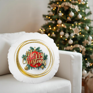 Golden Merry Christmas Personalized Round Pillow Rund Kudde