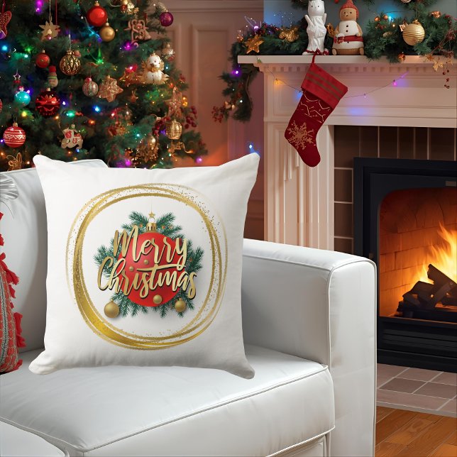 Golden Merry Christmas Personalized Throw Pillow Kudde (Skapare uppladdad)