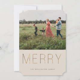 Golden MERRY Modern Photo Helgdag Card | Sand Julkort