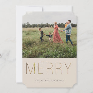 Golden MERRY Modern Photo Helgdag Card   Sand Julkort