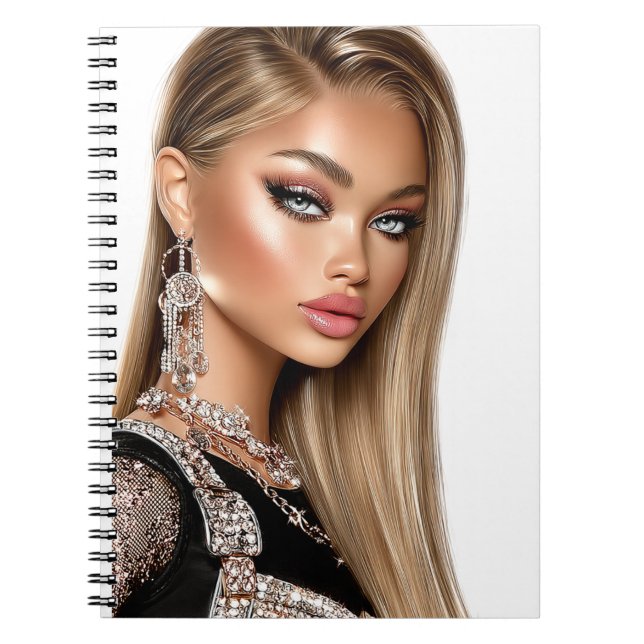 Golden Mesh Glam Girl Spiral Photo Notebook Anteckningsbok (Framsidan)