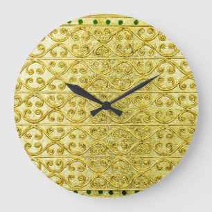 Golden Metall: Luxurious Mönster Background. Stor Klocka