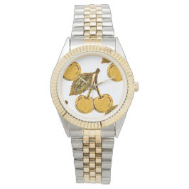 Golden Metallic Cherries Pattern Armbandsur