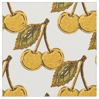 Golden Metallic Cherries Pattern Tyg