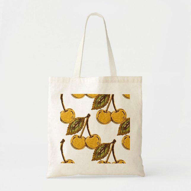 Golden Metallic Cherries Pattern Tygkasse (Framsidan)