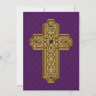 Golden Metallic Cross Purple Decorative Background Julkort