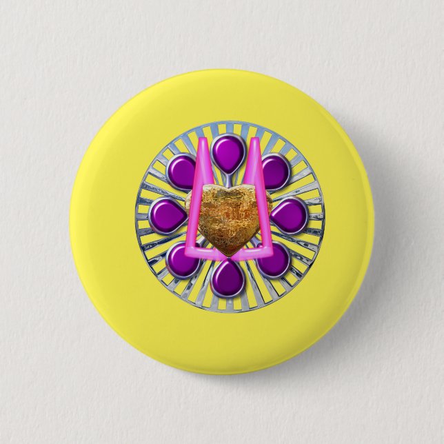 Golden Metallic Heart-ställ Knapp (Framsida)